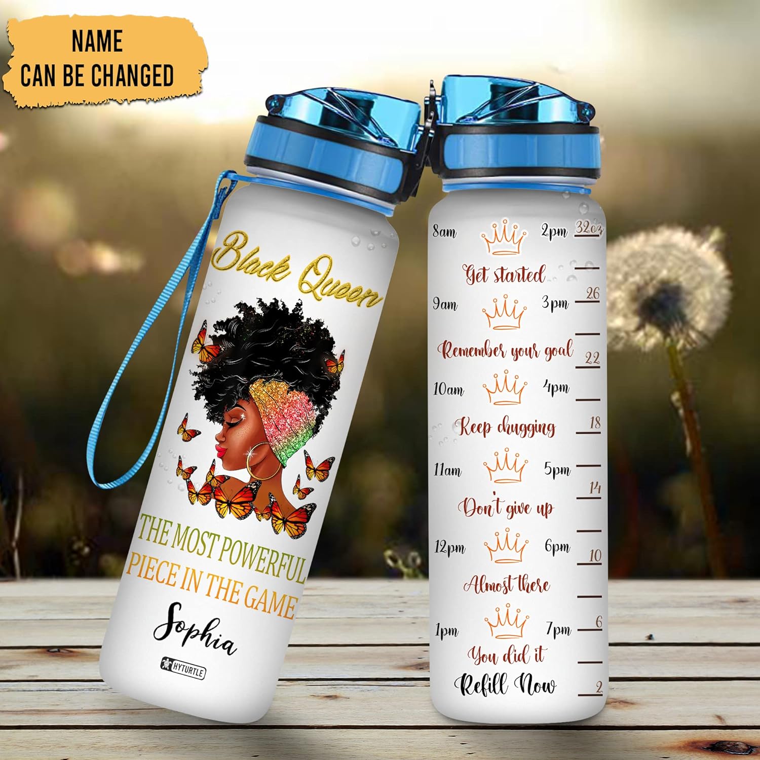 The Most Powerful Black Queen - Personalized Water Tracker Bottle 32oz