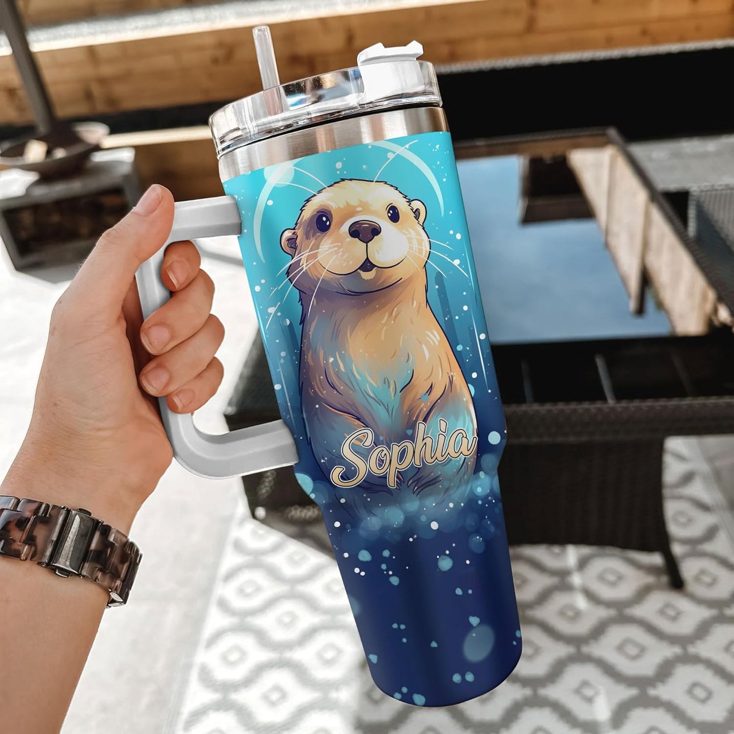 Funny Otter Quote Tumbler 40oz with Handle & Straw – Personalized Stainless Steel Insulated Travel Cup with Lid – Unique Gift for Otter Lovers