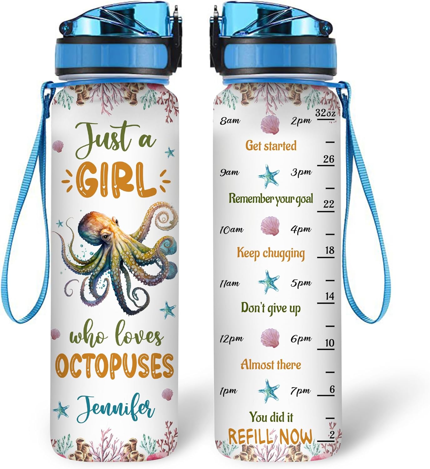 Just A Girl Who Loves Octopus - Personalized Water Tracker Bottle 32oz