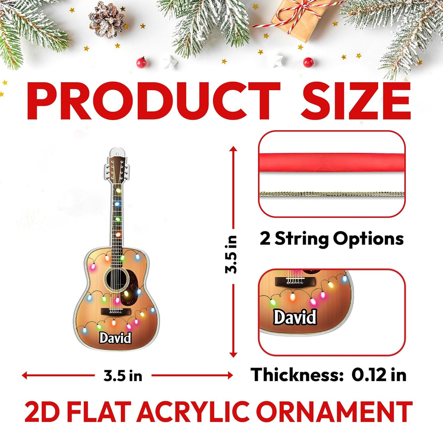 Acoustic Guitar Cut Acrylic Ornament – Personalized Christmas Gift for Guitarist, Music Teacher, or Songwriter