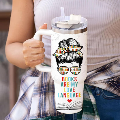 Booktrovert Tumbler 40oz with Handle & Straw – Personalized Stainless Steel Insulated Travel Cup with Lid – Fun Gift for Book Lovers