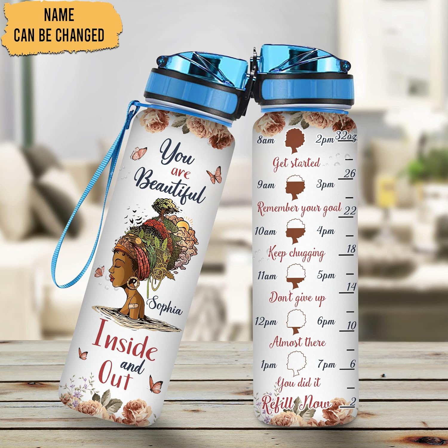 You Are Beautiful Woman - Personalized Water Tracker Bottle 32oz