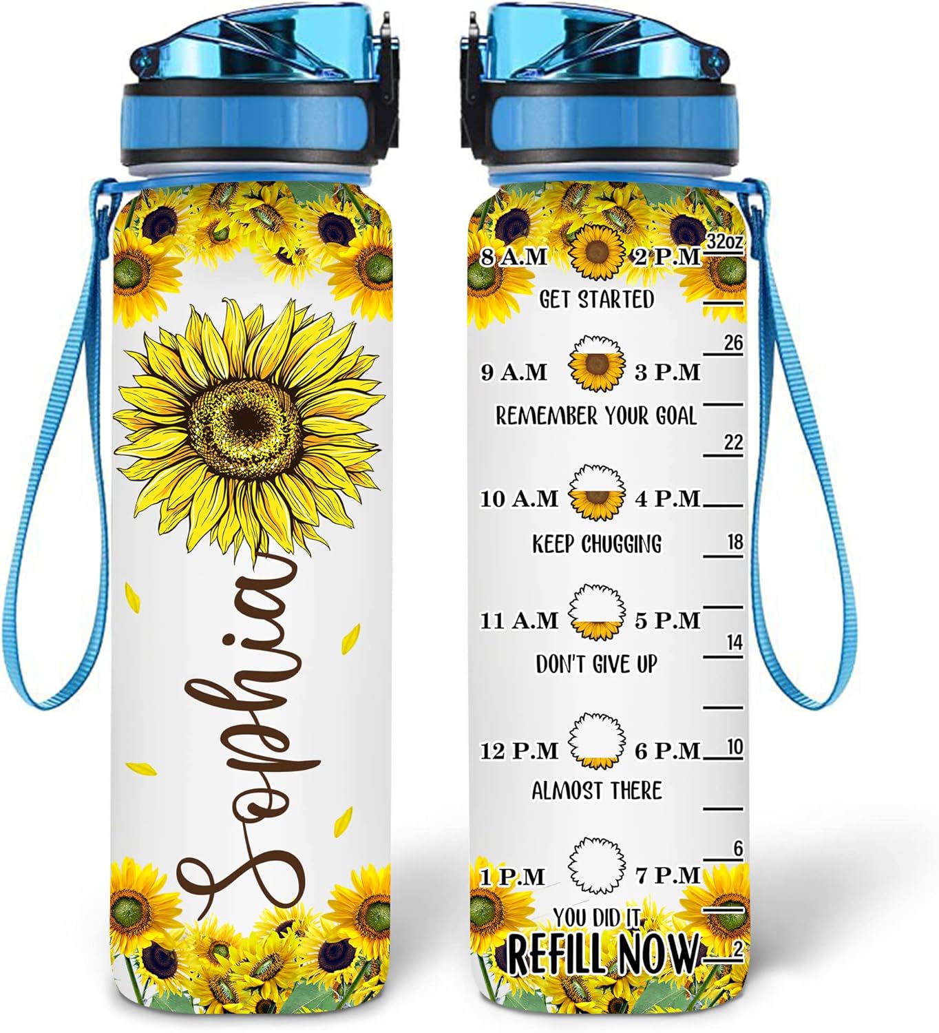 Sunflower Theme - Personalized Water Tracker Bottle 32oz