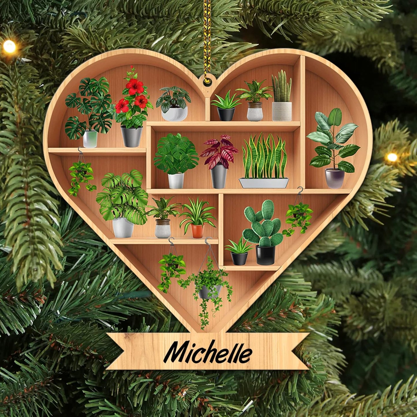 Heart-Shaped Plant Shelf Wood Ornament – Personalized Christmas Gift for Plant Lover, Gardener, or Home Décor Enthusiast