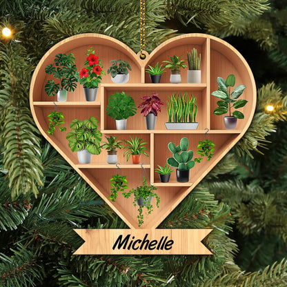 Heart-Shaped Plant Shelf Wood Ornament – Personalized Christmas Gift for Plant Lover, Gardener, or Home Décor Enthusiast