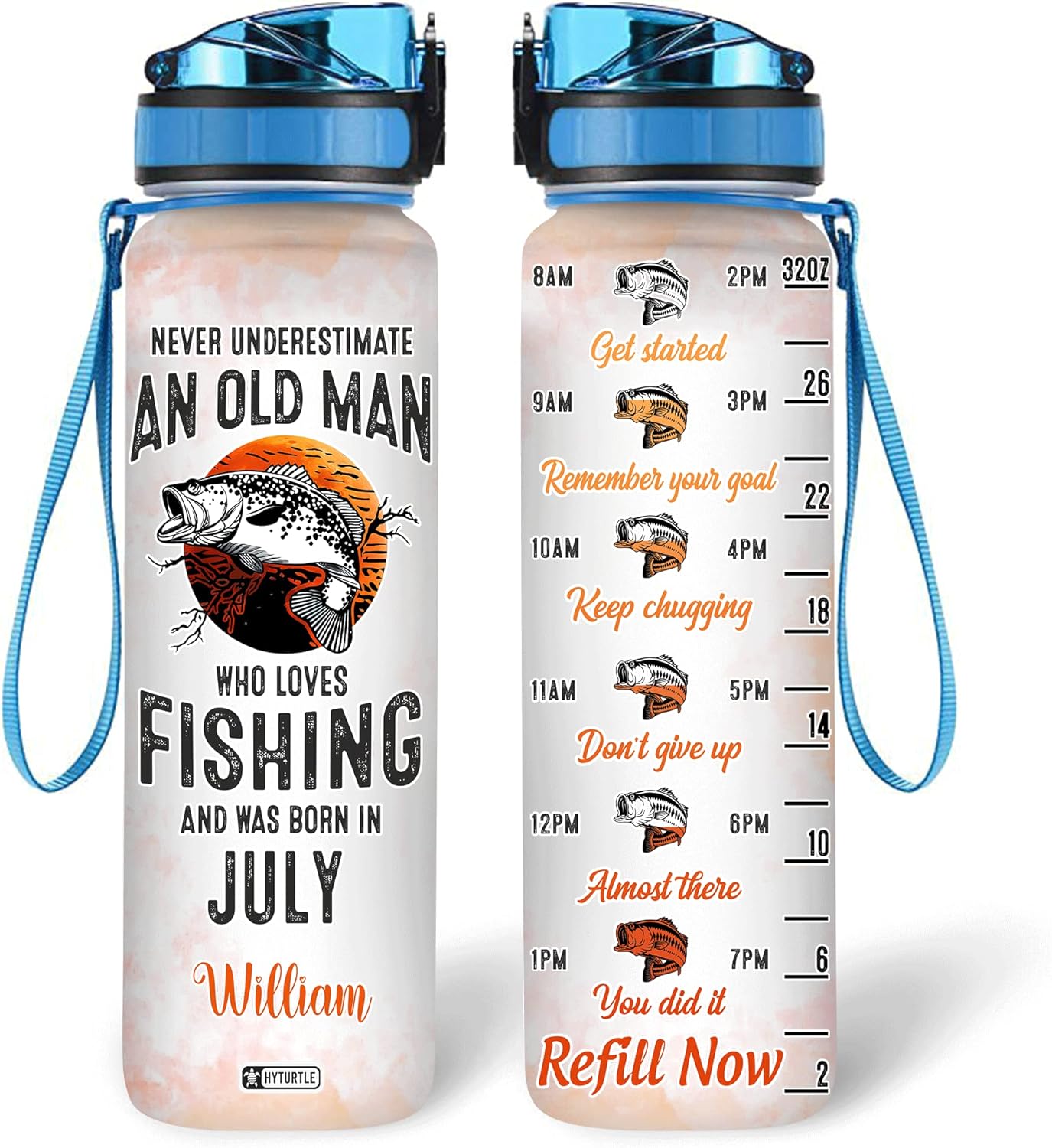 Who Loves Fishing & Was Born In July - Personalized Water Tracker Bottle 32oz