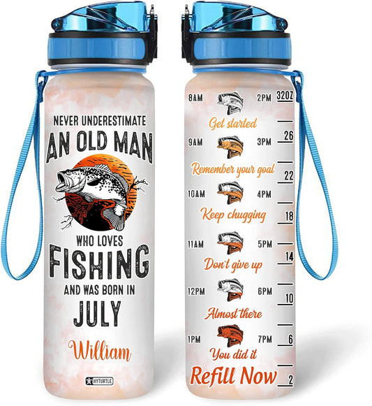 Who Loves Fishing & Was Born In July - Personalized Water Tracker Bottle 32oz