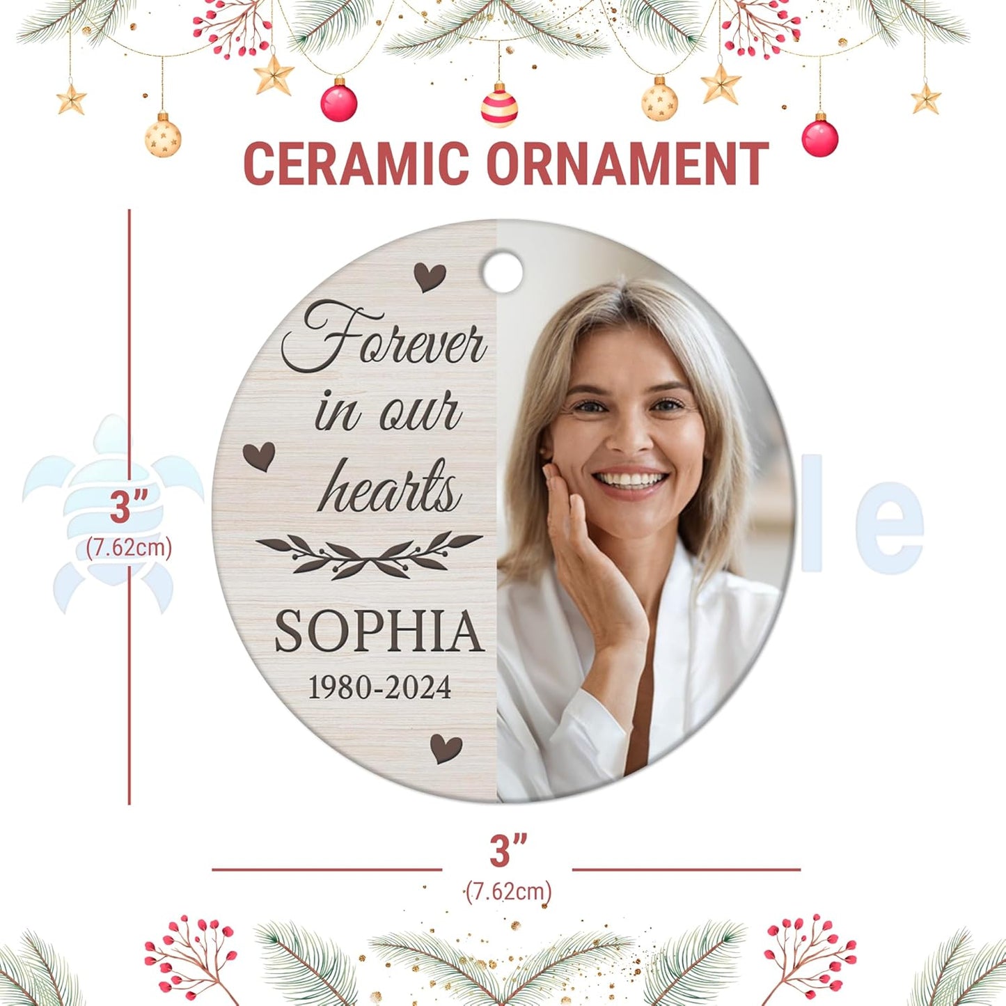 Memorial Photo Panel Ceramic Circle Ornament – Personalized In Loving Memory Christmas Gift for Loss of Loved One, Comfort and Remembrance