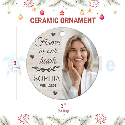 Memorial Photo Panel Ceramic Circle Ornament – Personalized In Loving Memory Christmas Gift for Loss of Loved One, Comfort and Remembrance