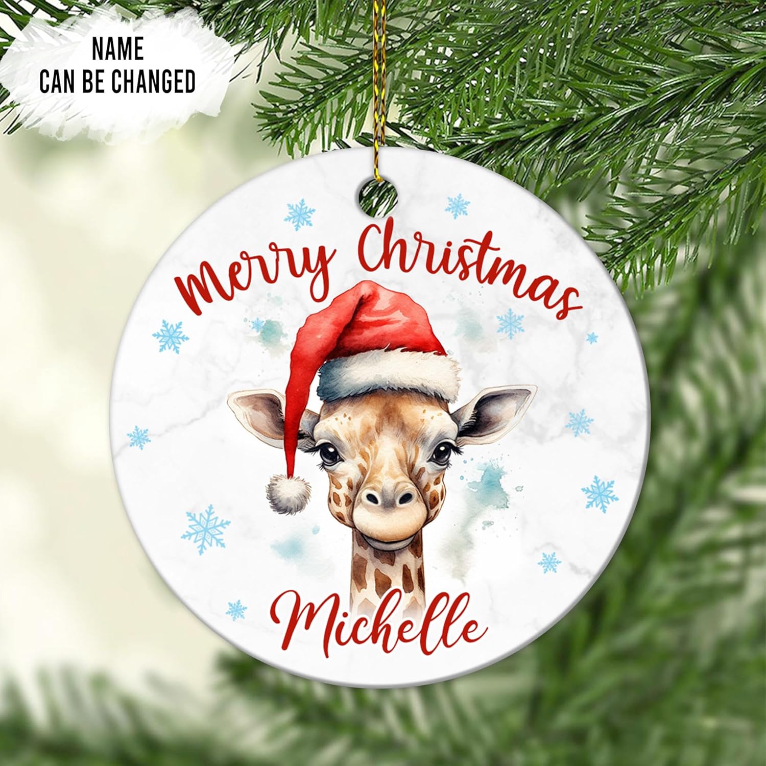 Giraffe Lover Ceramic Christmas Ornament  Personalized Round Decoration  Animal Lover Gift Keepsake for Xmas