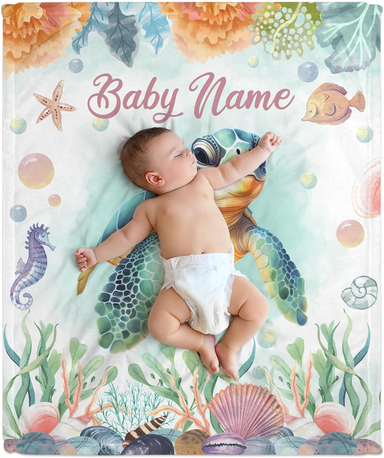 Turtle Pattern Baby Blanket - Personalized Blanket