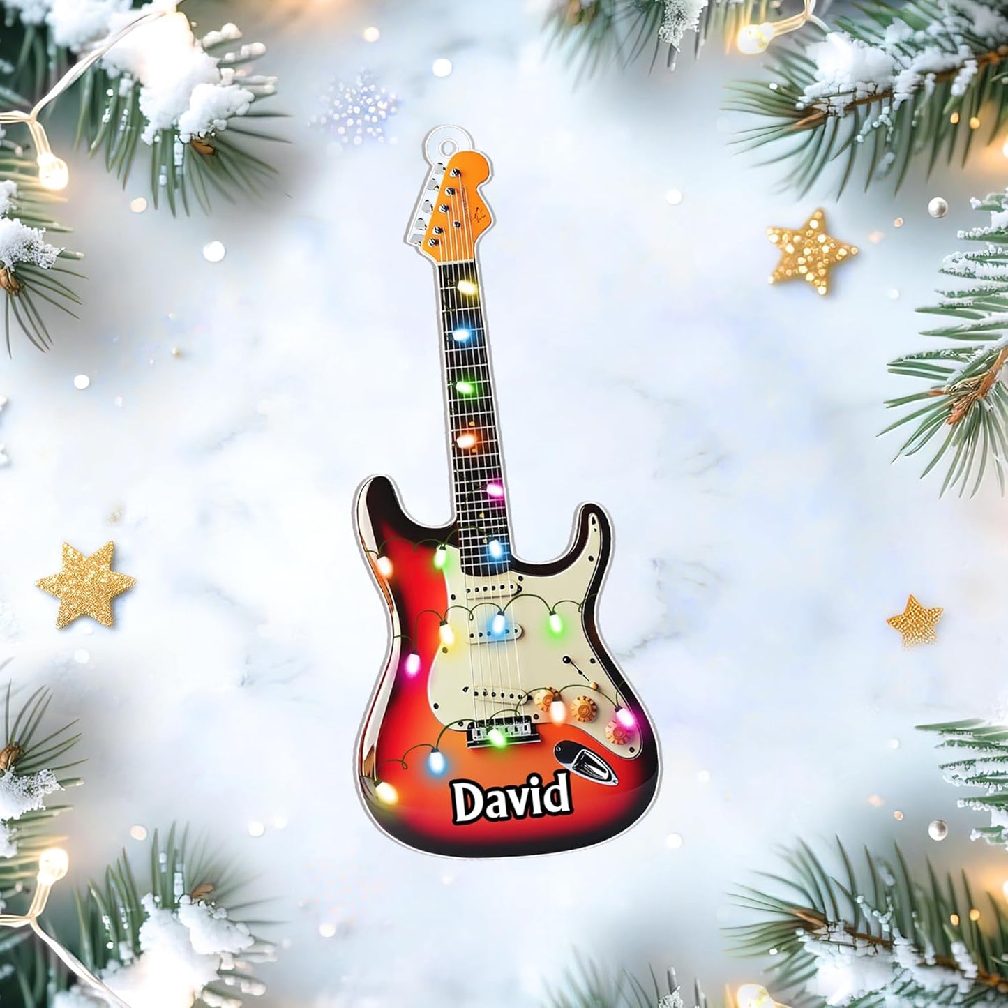 Electric Guitar Cut Acrylic Ornament – Personalized Christmas Gift for Guitarist, Musician, or Rock Lover