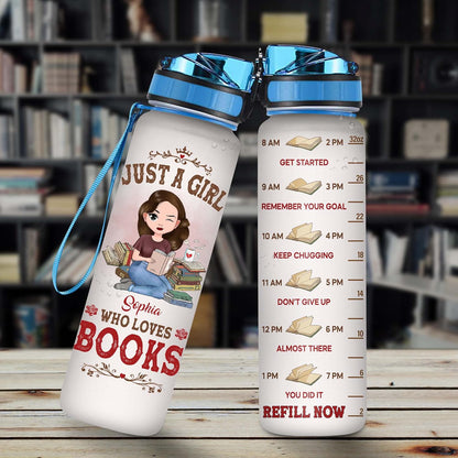 Book Lover Water Bottle Tracker 32oz – Personalized Hydration Bottle with Time Marker – Creative Gift for Readers