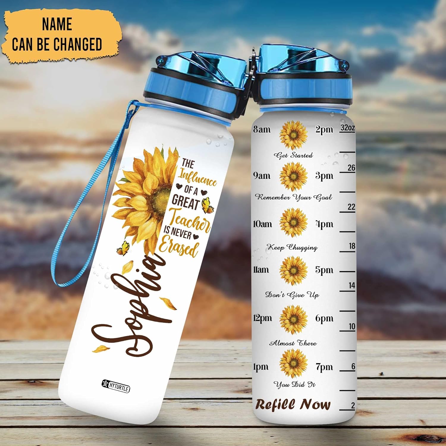 The Influence Of A Great Teacher Is Never Erased - Personalized Water Tracker Bottle 32oz