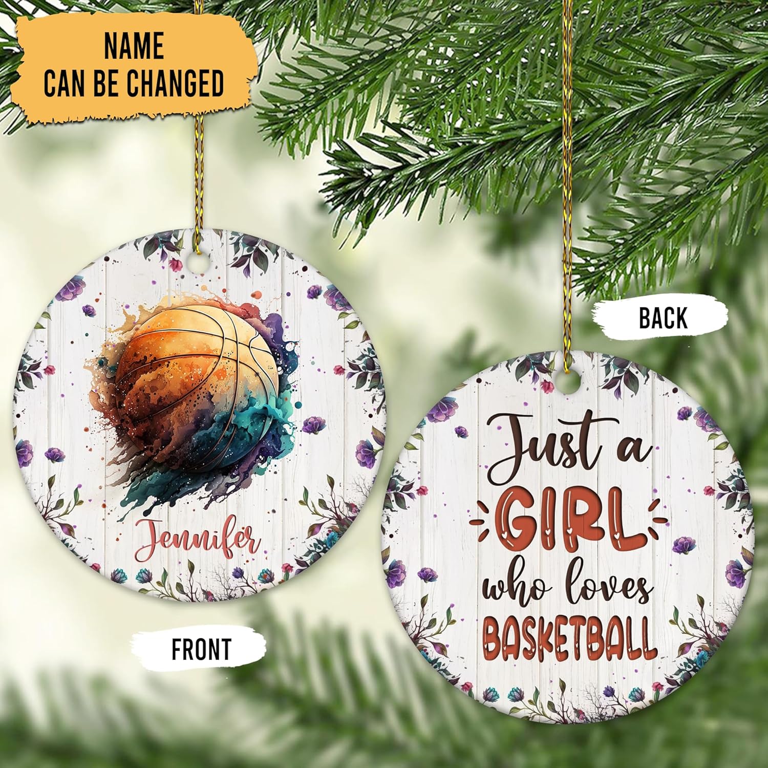 Basketball Lover Ceramic Christmas Ornament  Just A Girl Who Loves Basketball Personalized Round Decoration  Sport Gift Keepsake