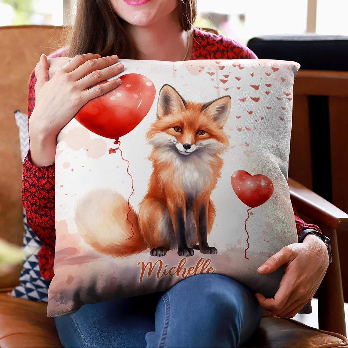 Fox Valentine Pattern - Personalized Pillow (Insert Included)