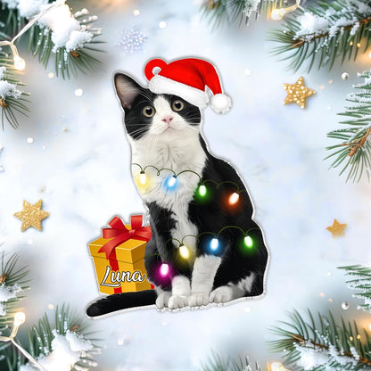 Tuxedo Cat Cut Acrylic Ornament – Personalized Christmas Gift for Cat Lover or Pet Owner