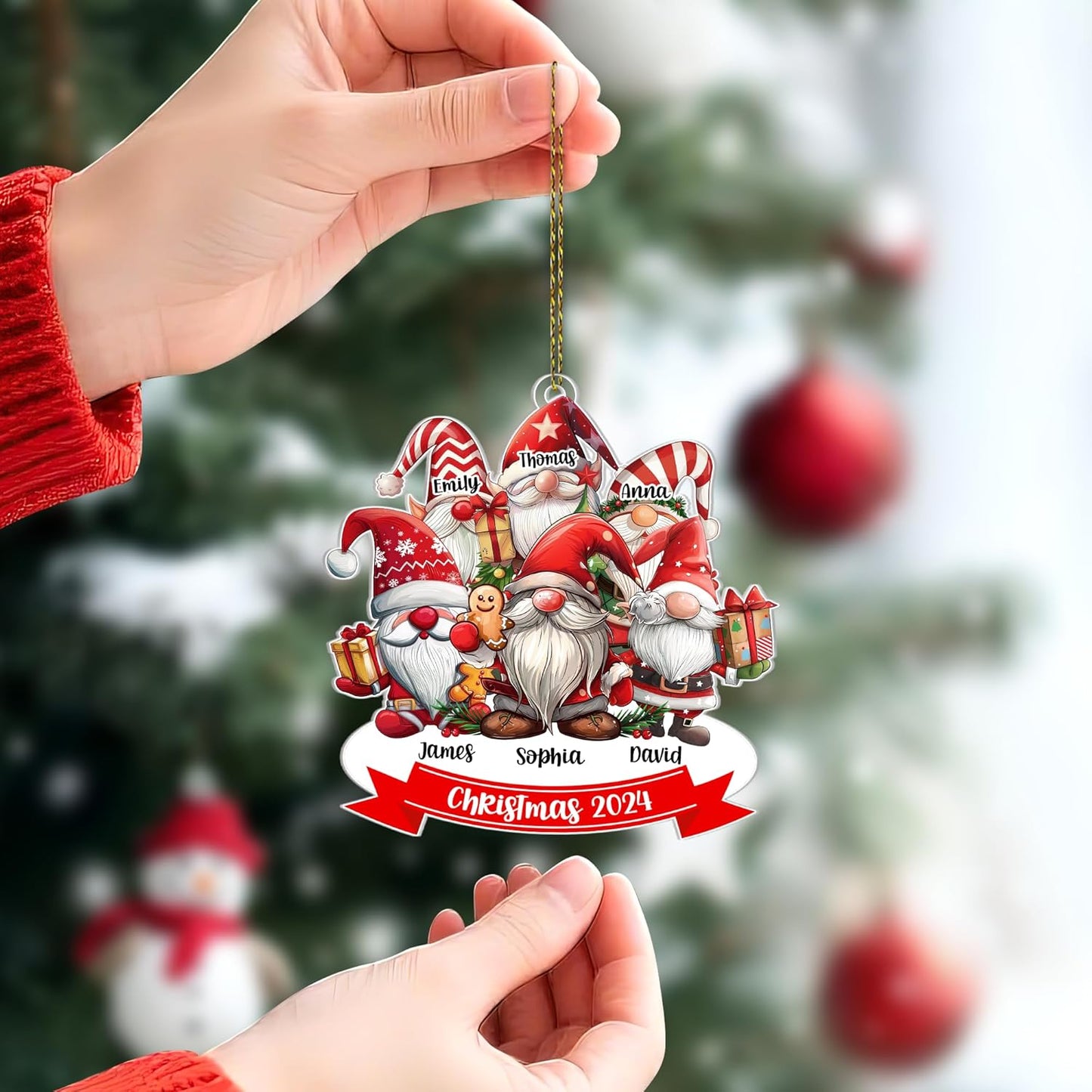 Family Gnome Personalized Acrylic Ornament – Custom 2024 Christmas Keepsake – Cute Holiday Gift for Families and Gnome Lovers