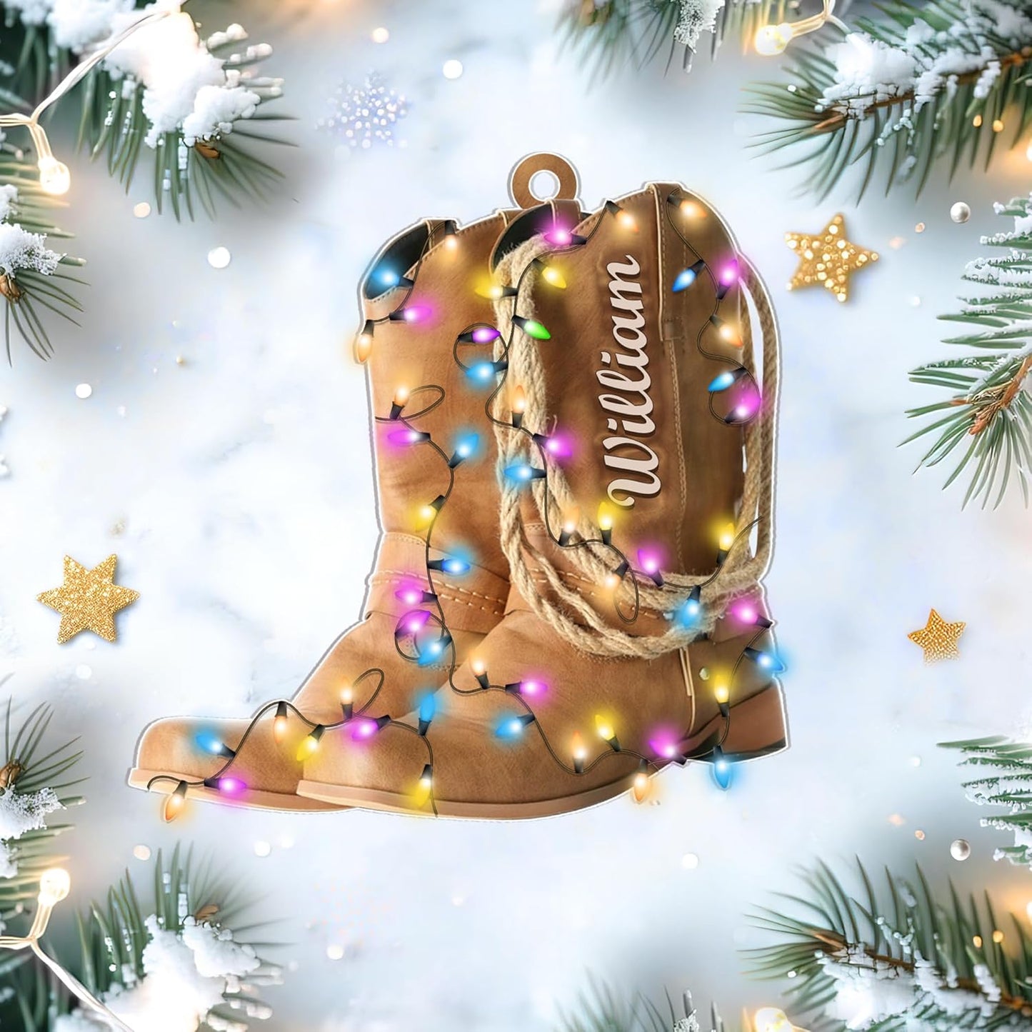 Cowboy Boots Cut Acrylic Ornament – Personalized Western Christmas Gift for Cowboy, Cowgirl, or Rodeo Lover