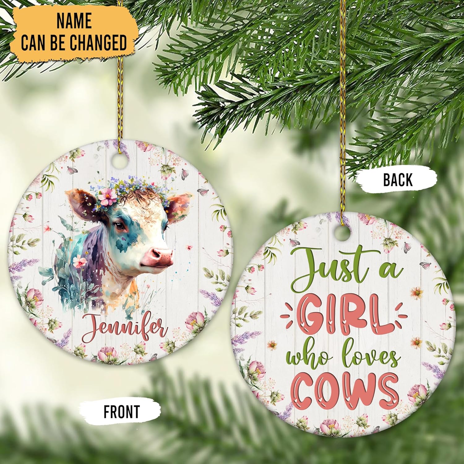 Cow Ceramic Ornament  Personalized Farm Animal Lover Christmas Tree Keepsake  Unique Holiday Gift Decoration for Women