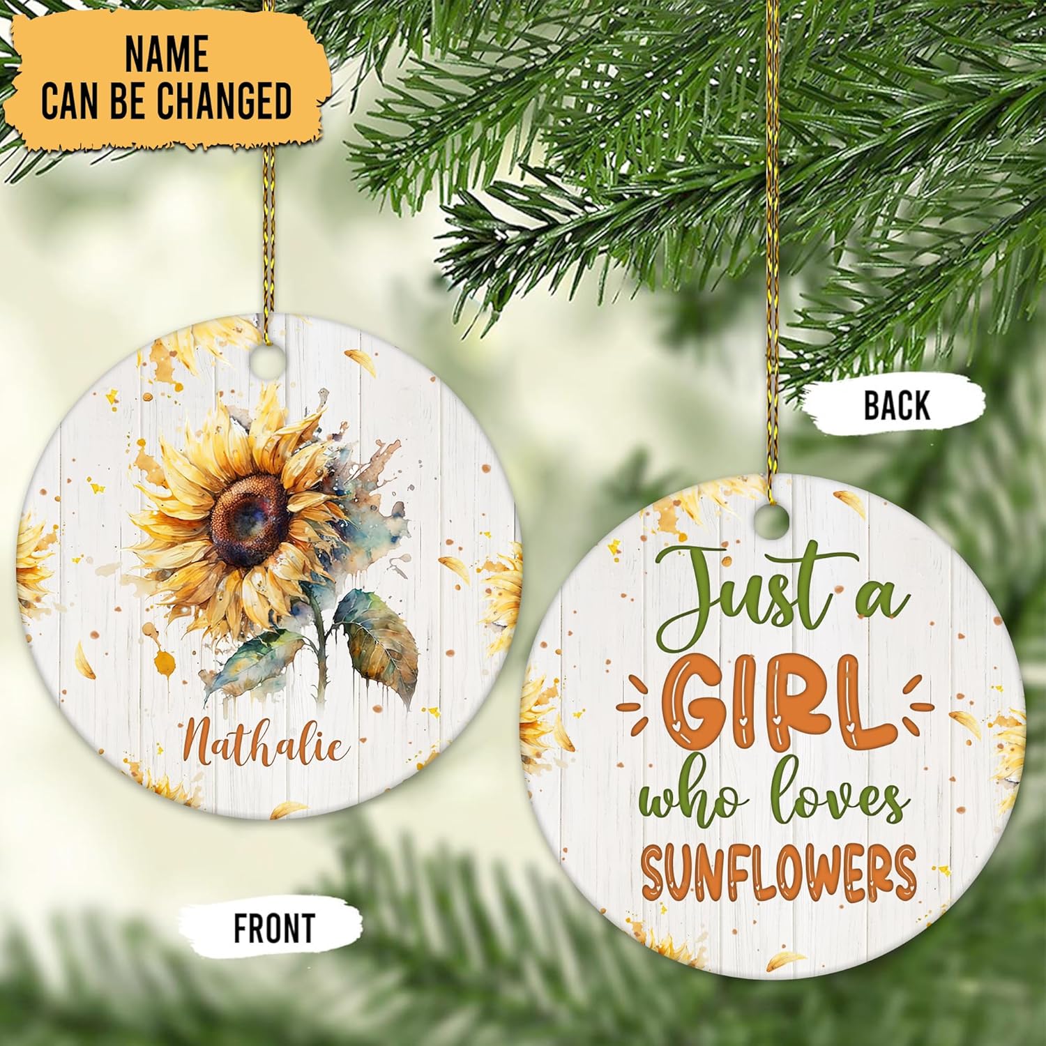 Sunflower Lover Ceramic Ornament  Just A Girl Who Loves Sunflowers Personalized Christmas Decoration  Floral Gift Keepsake