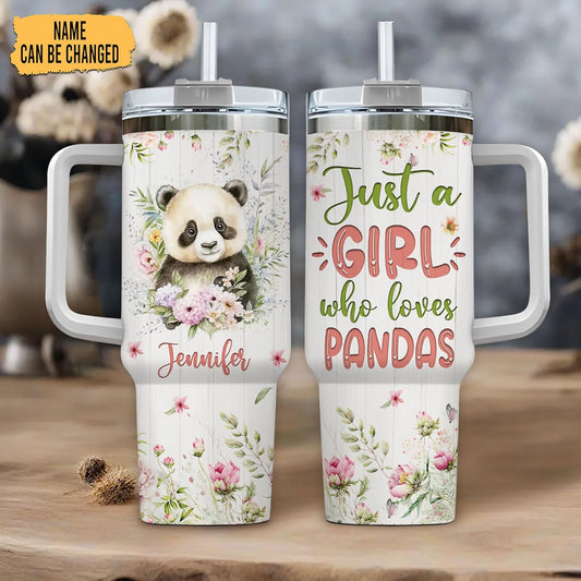 Cute Panda Tumbler 40oz with Handle & Straw – Personalized Stainless Steel Insulated Cup with Lid – Sweet Gift for Animal Lovers