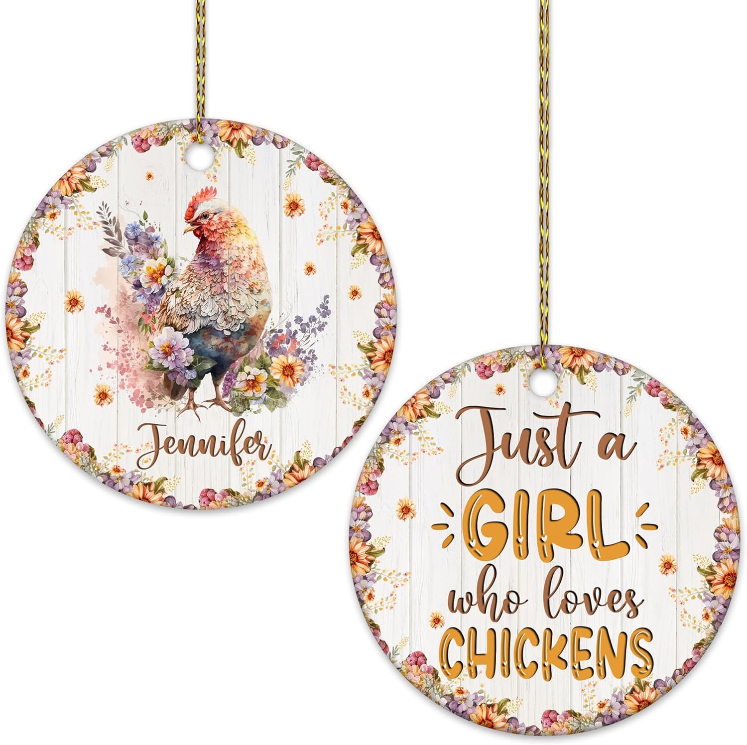 Chicken Ceramic Ornament  Personalized Farm Animal Holiday Decoration  Unique Christmas Gift Keepsake for Animal Lovers