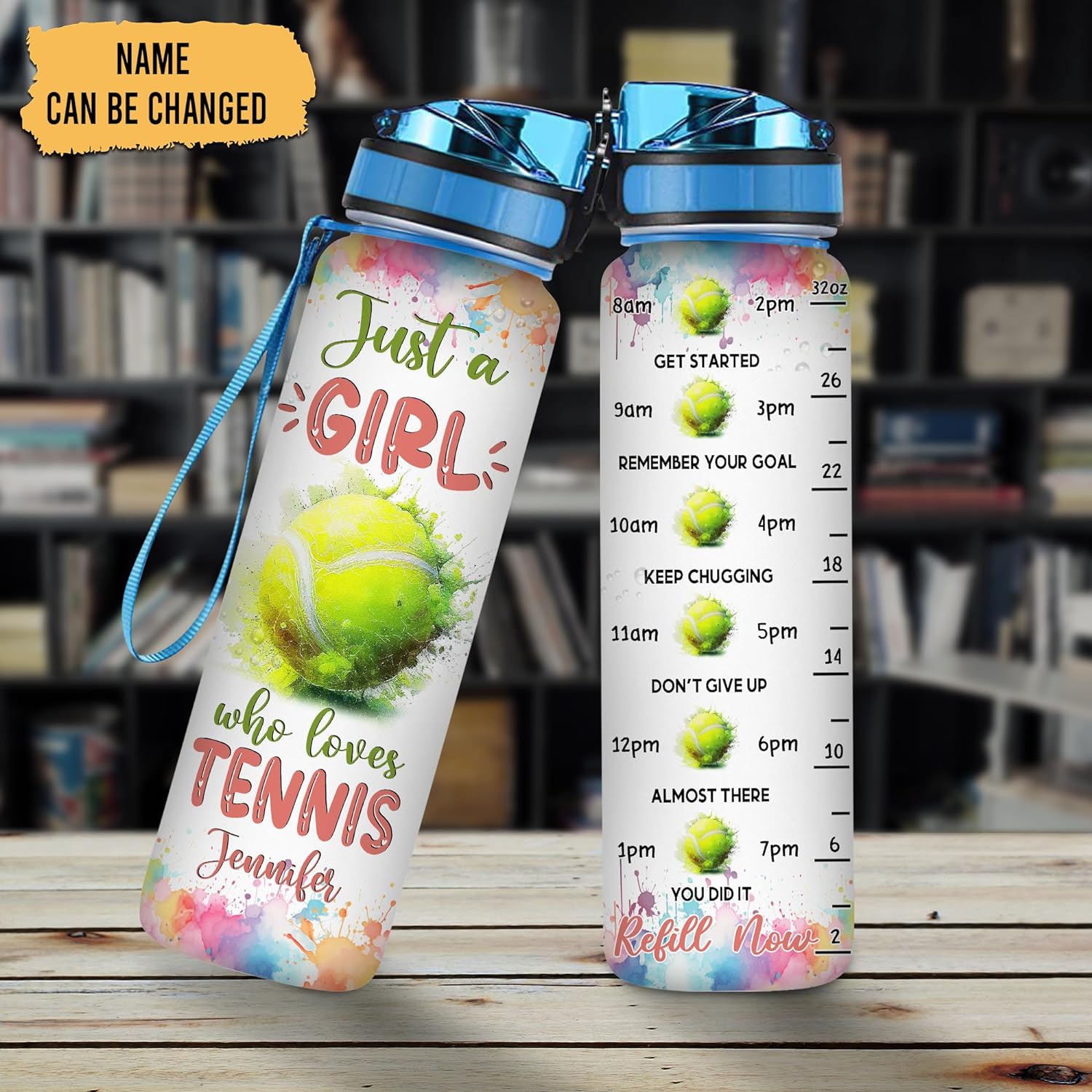 Just A Girl Who Loves Tennis - Personalized Water Tracker Bottle 32oz