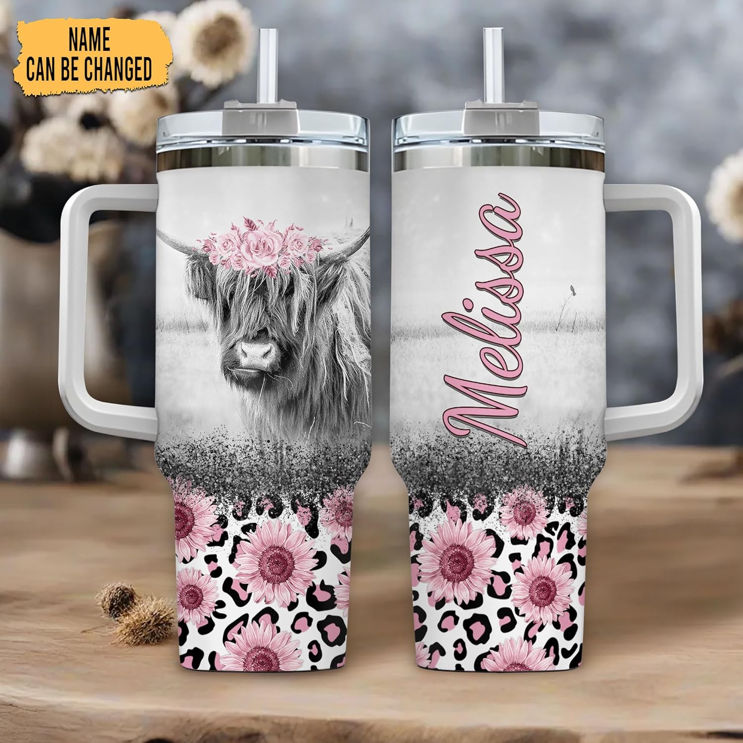 Highland Cow Theme - Personalized Tumbler 40oz with Straw