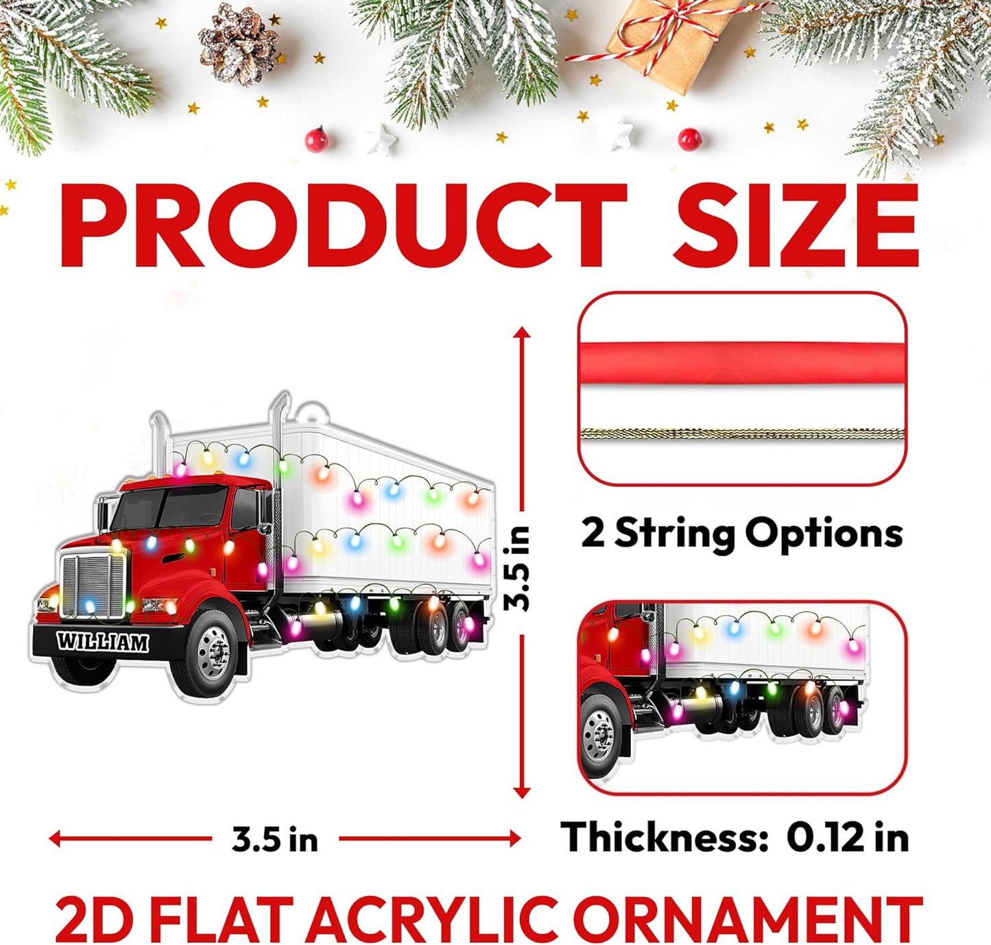 Truck Cut Acrylic Ornament – Personalized Christmas Gift for Driver, Trucker, or Dad