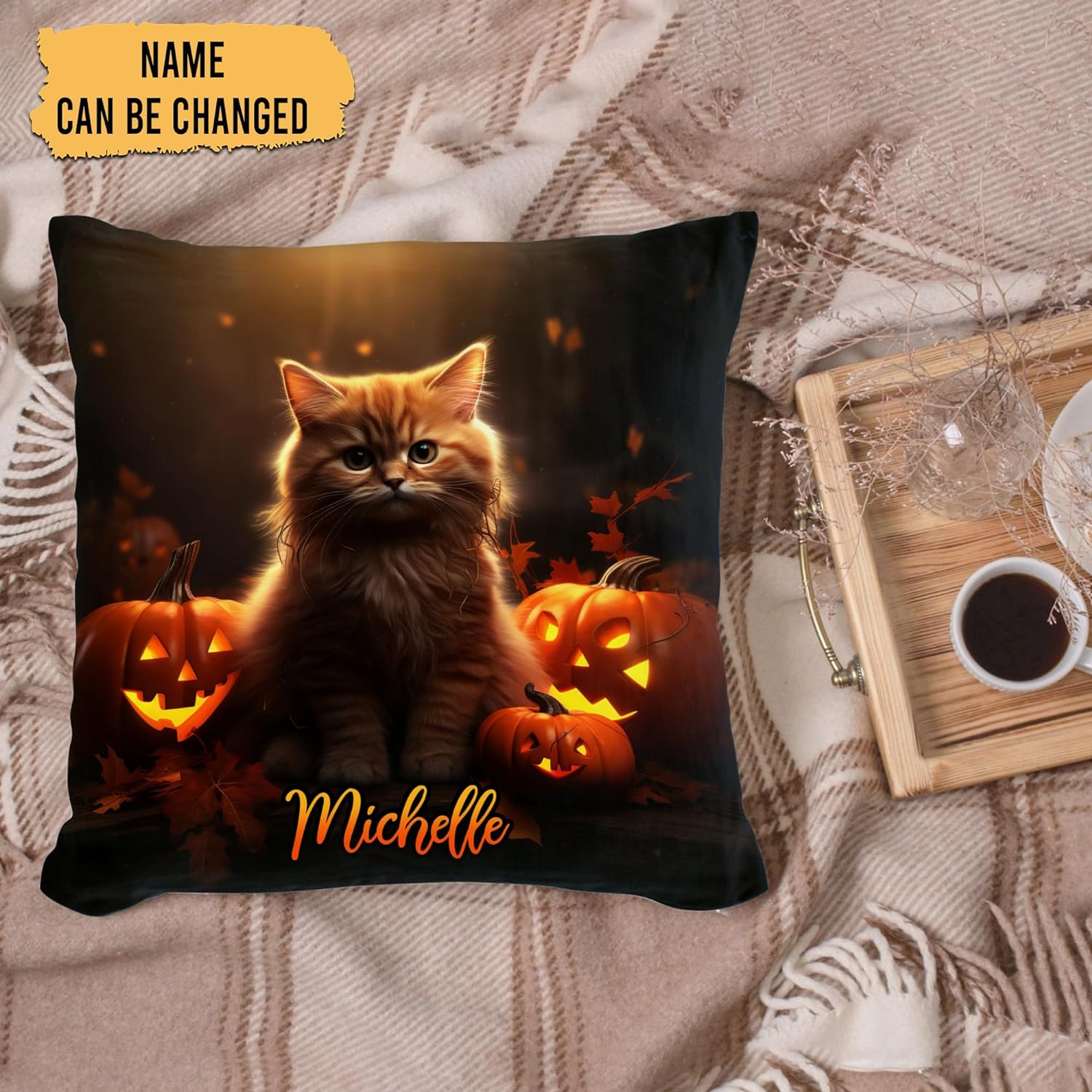 Cat Halloween Pattern - Personalized Pillow (Insert Included)