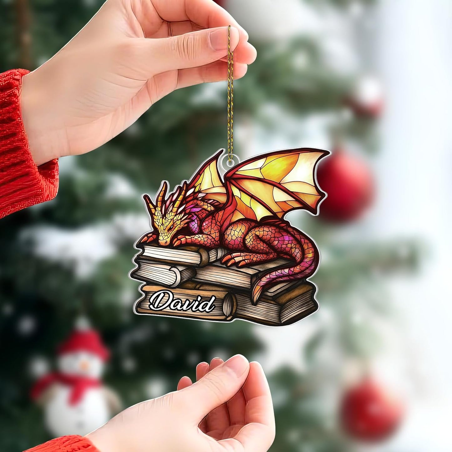 Book Dragon Cut Acrylic Ornament – Personalized Christmas Gift for Bookworm, Reader, or Fantasy Lover – Unique Tree Keepsake