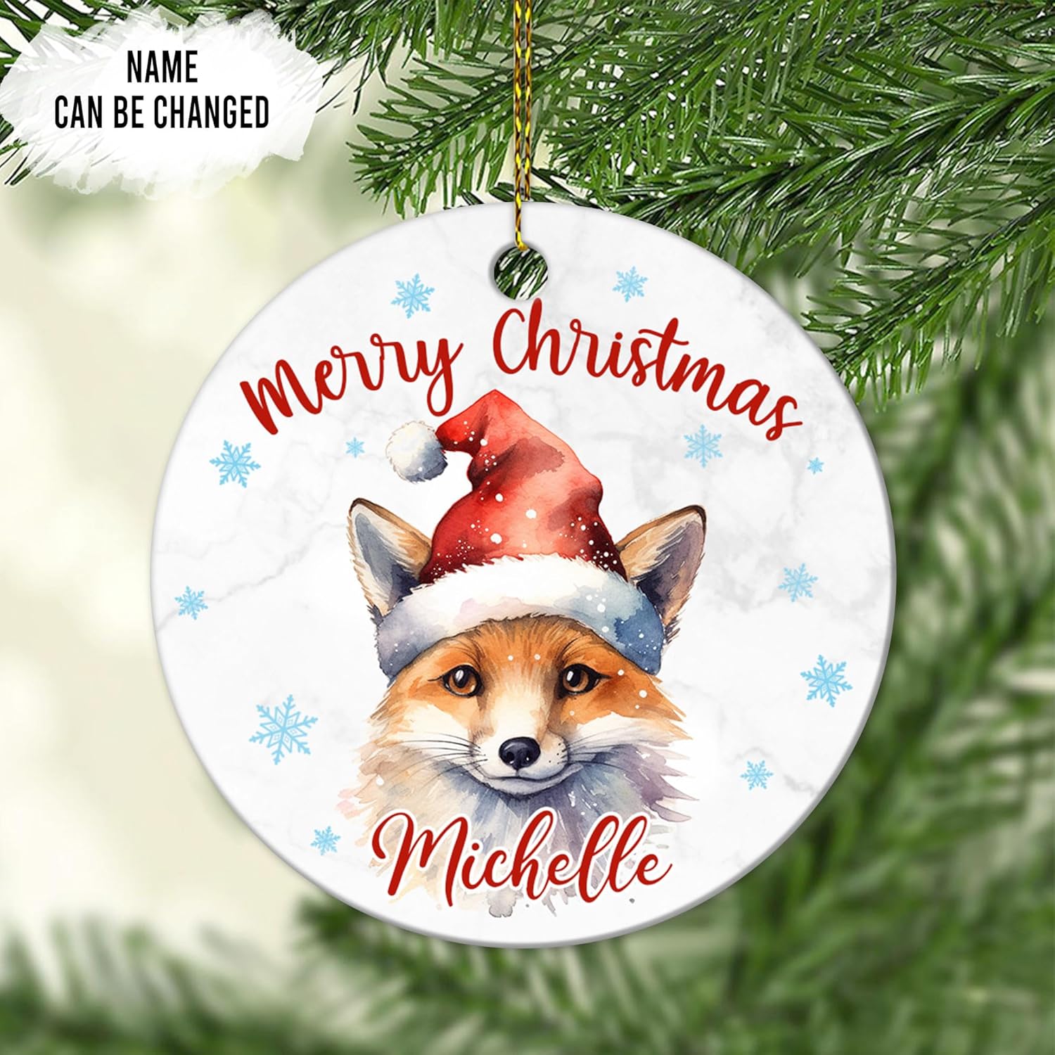 Fox Ceramic Ornament  Personalized Animal Holiday Decoration  Christmas Gift Keepsake for Nature Lovers