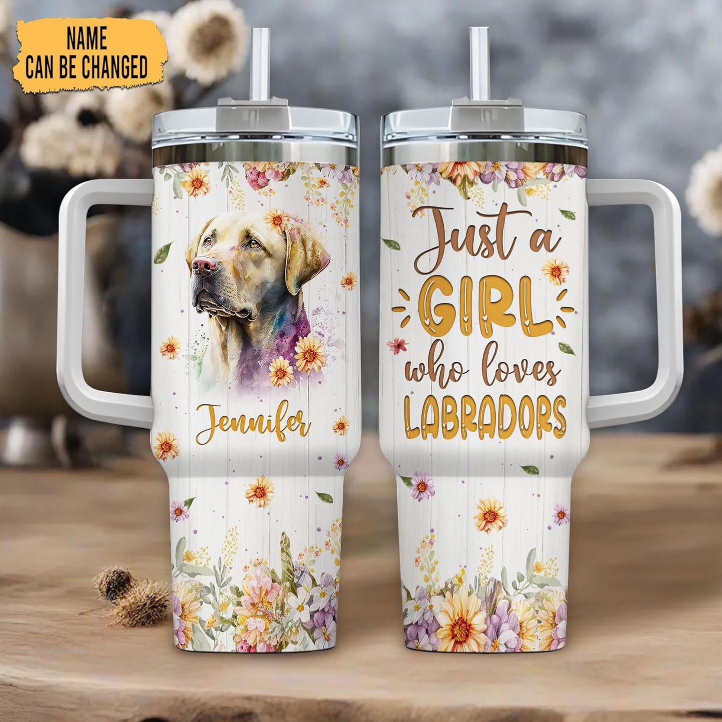 Labrador Lover Tumbler 40oz with Handle & Straw – Personalized Stainless Steel Travel Cup with Lid – Unique Gift for Dog Owners