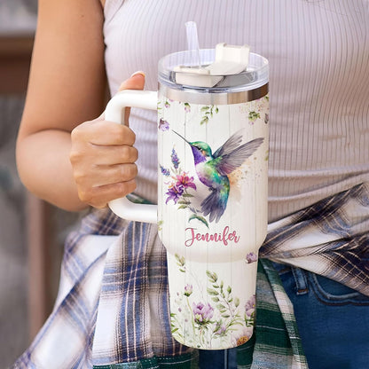 Hummingbird Tumbler 40oz with Handle & Straw – Personalized Stainless Steel Insulated Travel Cup with Lid – Stylish Gift for Bird Lovers
