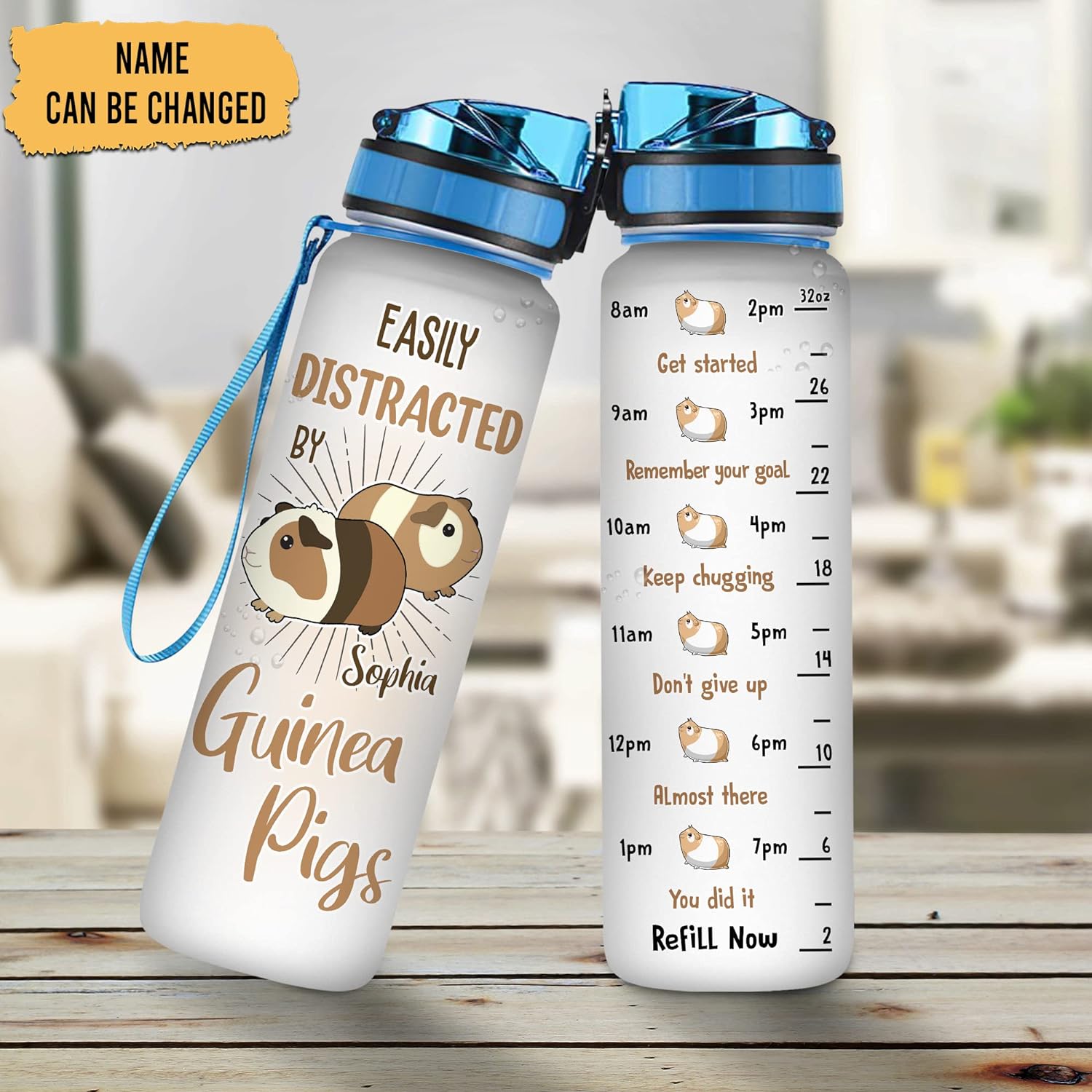 Easily Distracted By Guinea Pigs - Personalized Water Tracker Bottle 32oz