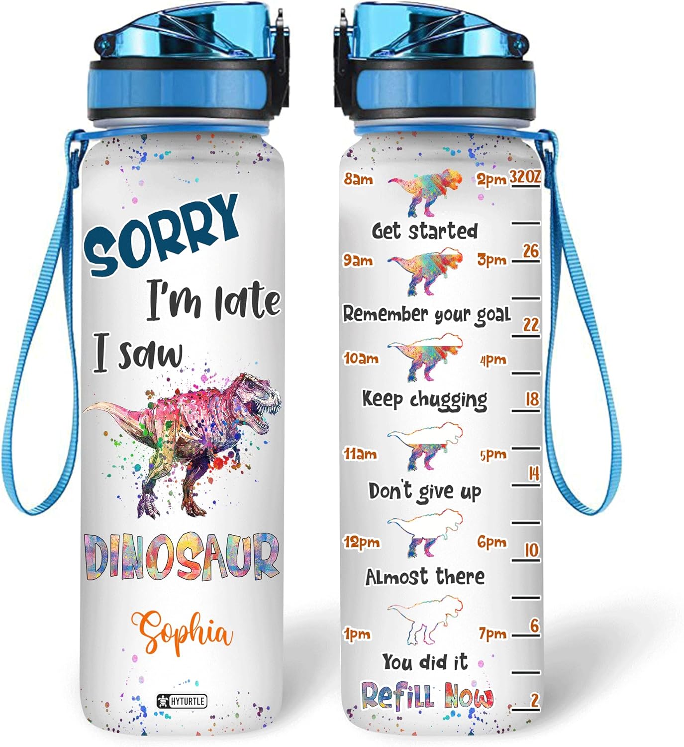 I Saw Dinosaur T-rex - Personalized Water Tracker Bottle 32oz