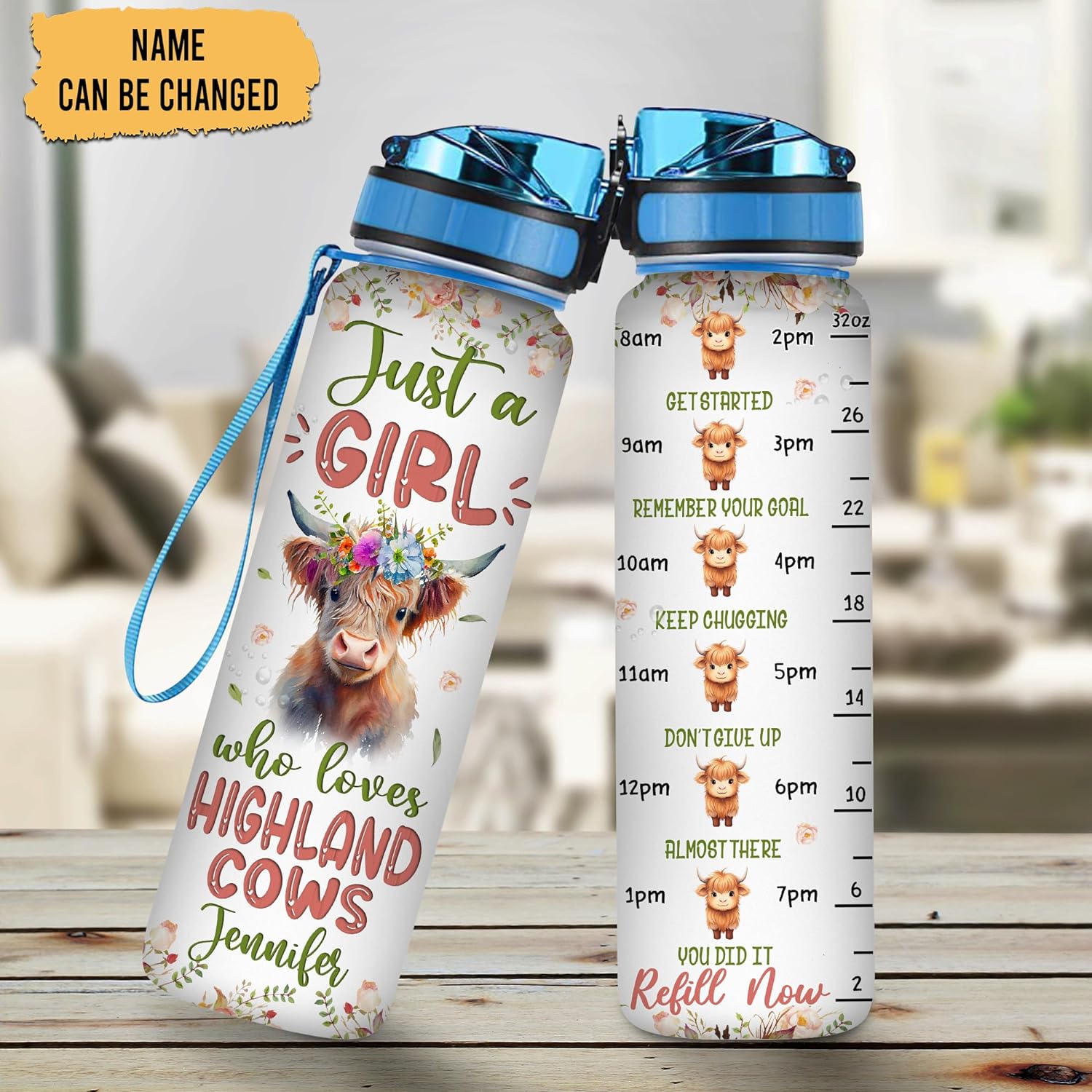 Just A Girl Who Loves Highland Cows - Personalized Water Tracker Bottle 32oz