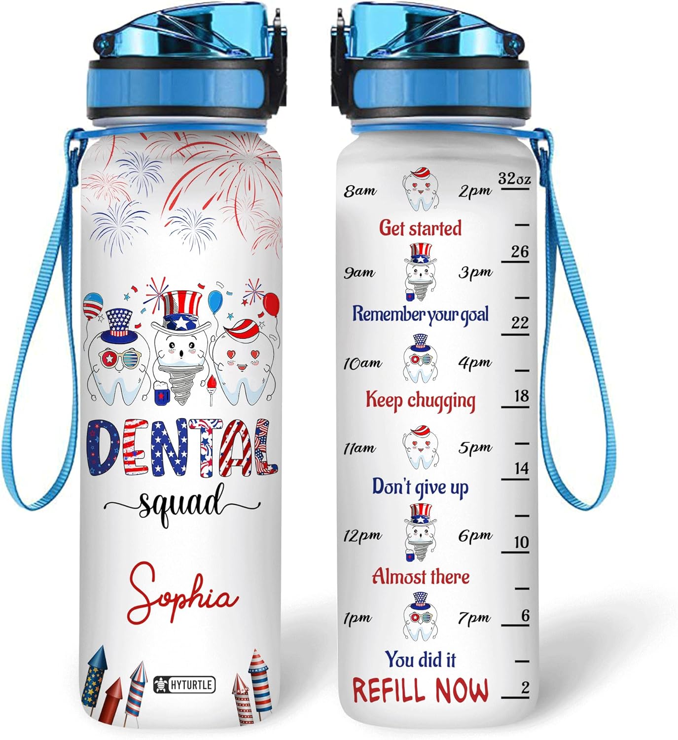 Dental Squad Water Bottle Tracker 32oz – Personalized Dentist Team Hydration Bottle with Time Marker – Appreciation Gift for Hygienists