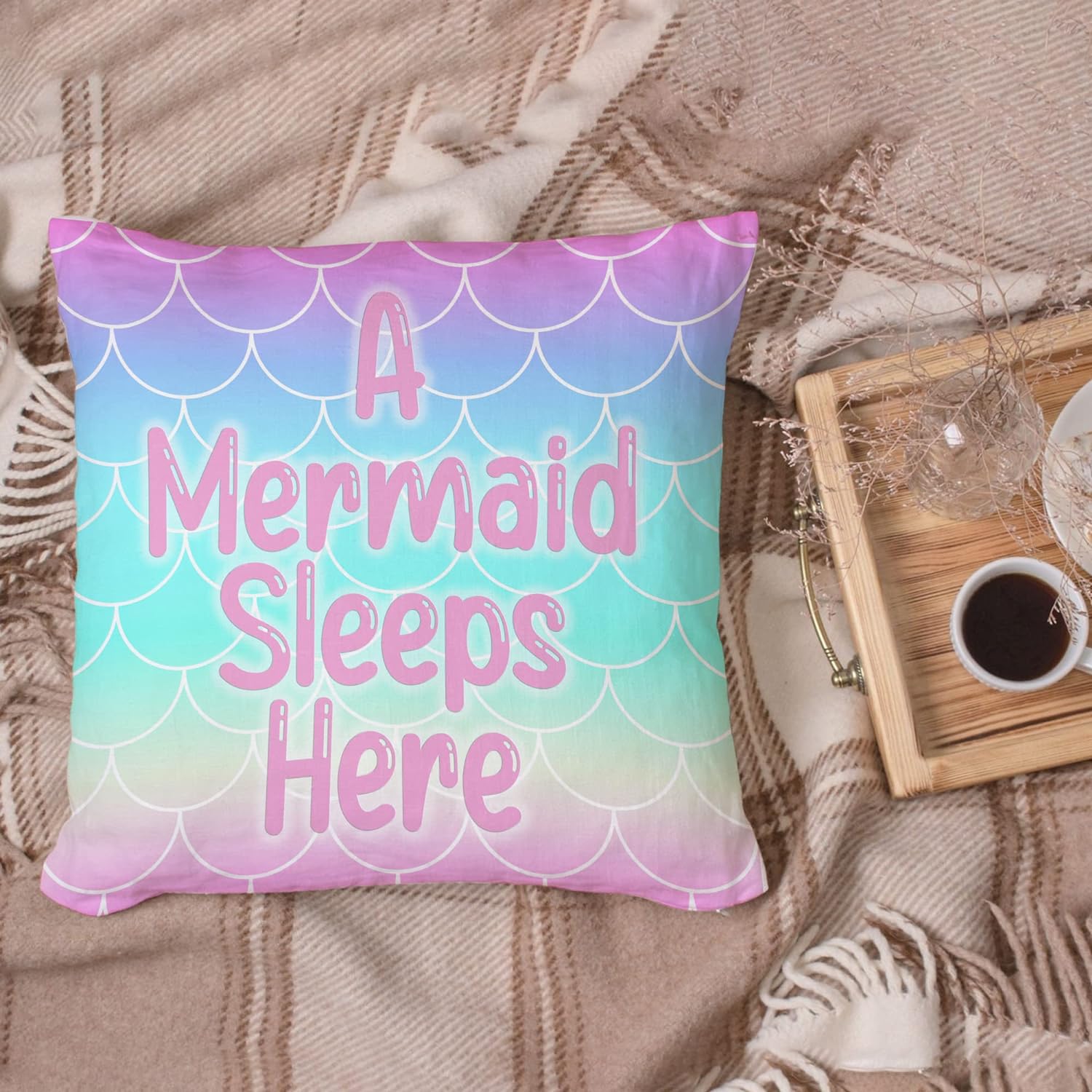 A Mermaid Sleeps Here - Pillow (Insert Included)