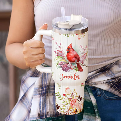 Cardinal Lover Tumbler 40oz with Handle & Straw – Personalized Stainless Steel Travel Cup with Lid – Bright Gift for Bird Enthusiasts