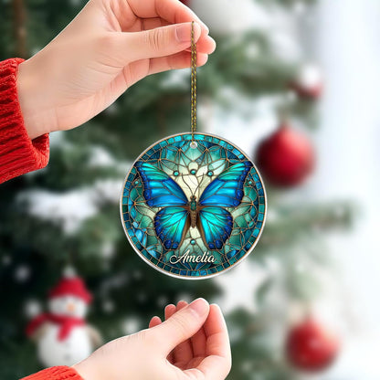Blue Butterfly Cut Acrylic Ornament – Personalized Christmas Gift for Women, Nature Lover, or Home Décor Enthusiast