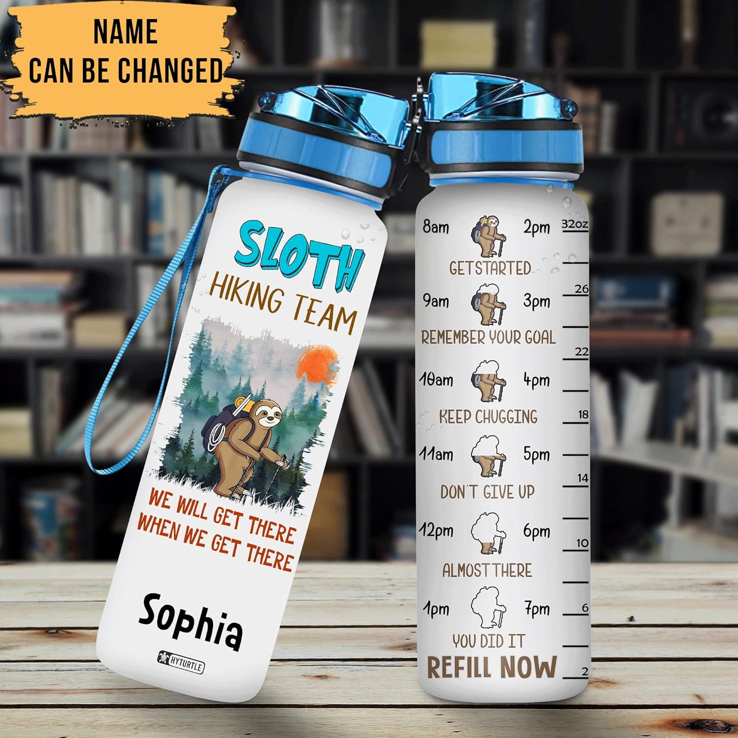 Sloth Hiking Team - Personalized Water Tracker Bottle 32oz