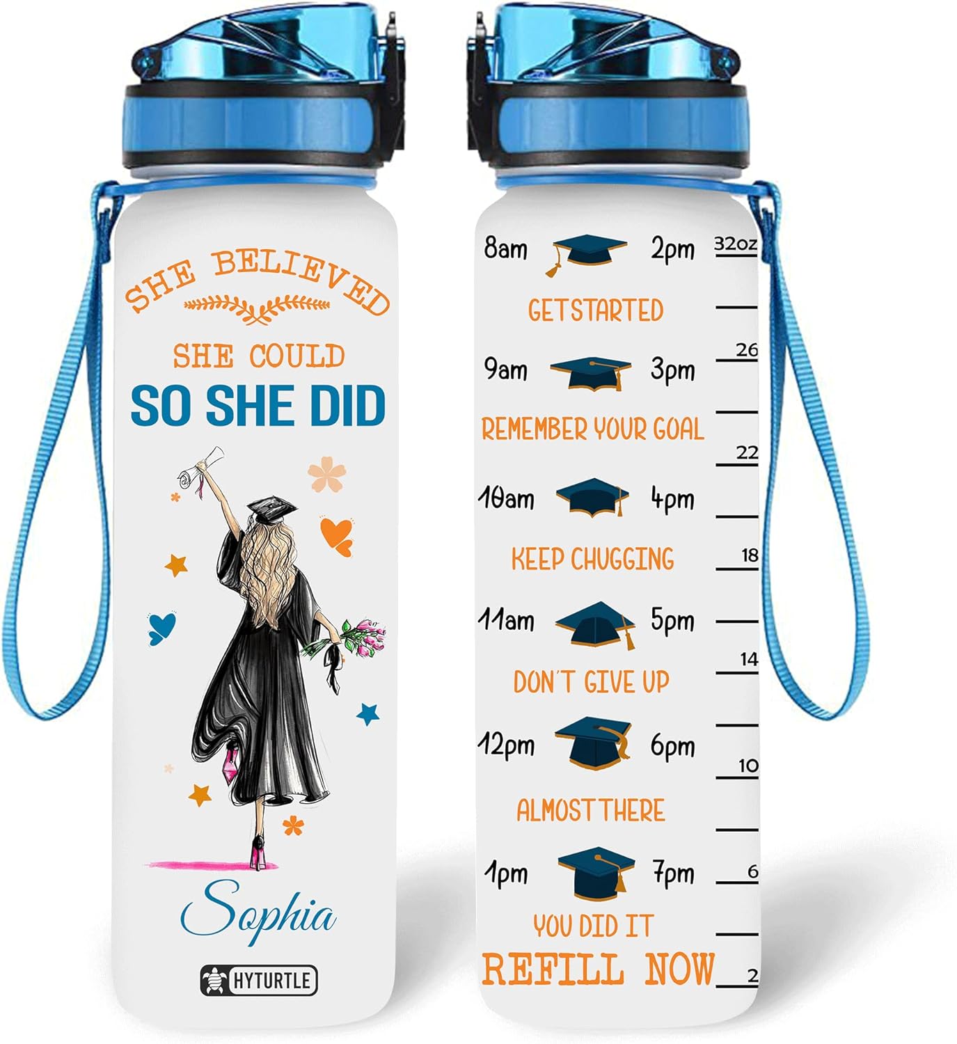 She Believed She Could So She Did - Personalized Water Tracker Bottle 32oz