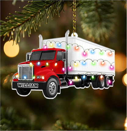 Truck Cut Acrylic Ornament – Personalized Christmas Gift for Driver, Trucker, or Dad