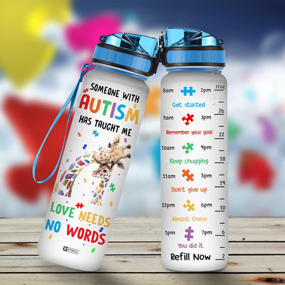 Autism Awareness Water Bottle Tracker 32oz – Personalized Motivational Bottle with Time Marker – Support Gift for Families