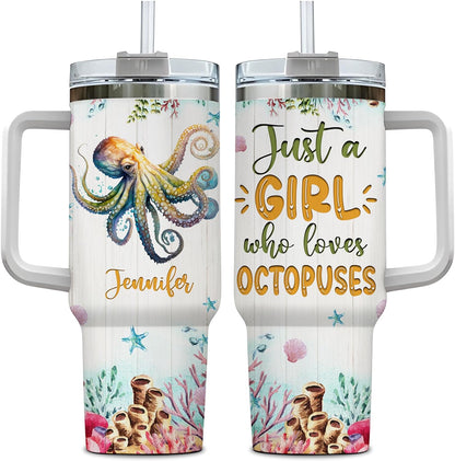 Artistic Octopus 40oz Tumbler with Handle & Straw – Personalized Stainless Steel Insulated Travel Cup with Lid – Creative Gift for Ocean Lovers