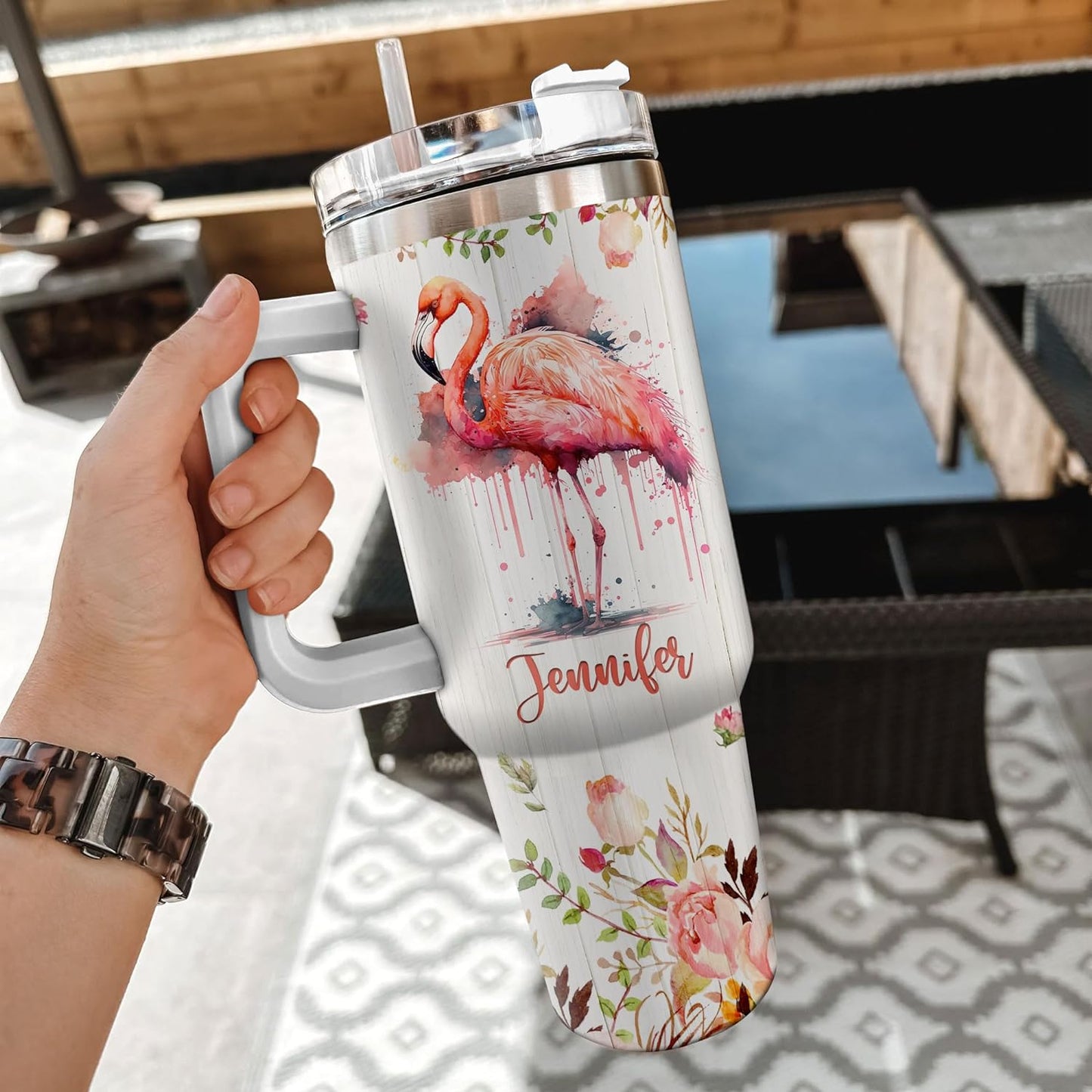 Peacock Lover Tumbler 40oz with Handle & Straw – Personalized Stainless Steel Travel Mug with Lid – Elegant Gift for Bird Lovers