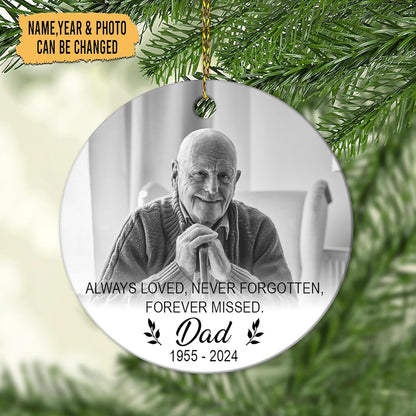 Memorial Photo Script Ceramic Ornament – Personalized Custom Picture Circle Keepsake, Sympathy Christmas Gift for Loss of Loved One