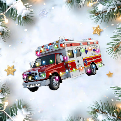 Ambulance Cut Acrylic Ornament – Personalized Christmas Gift for EMT, Paramedic, or First Responder